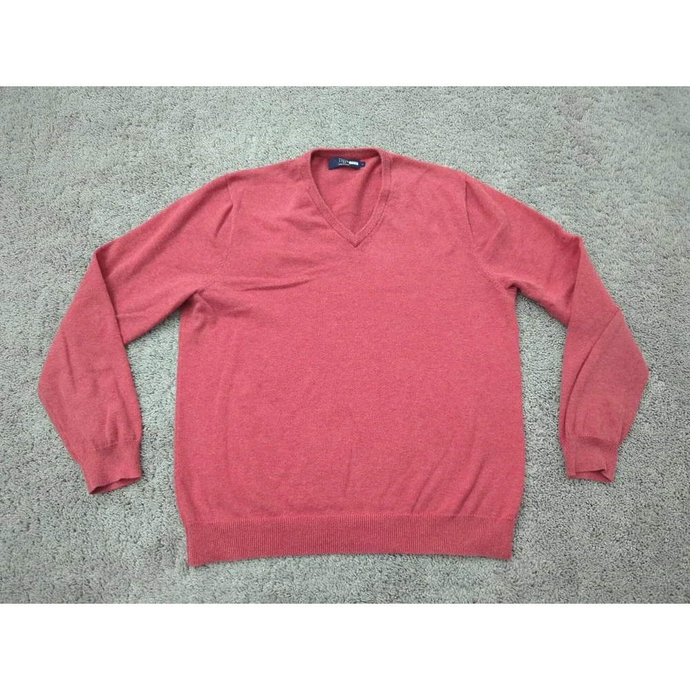 J Crew Sweater Mens Large Red‎ Pullover V-Neck Long Sleeve 100% Cotton Knit